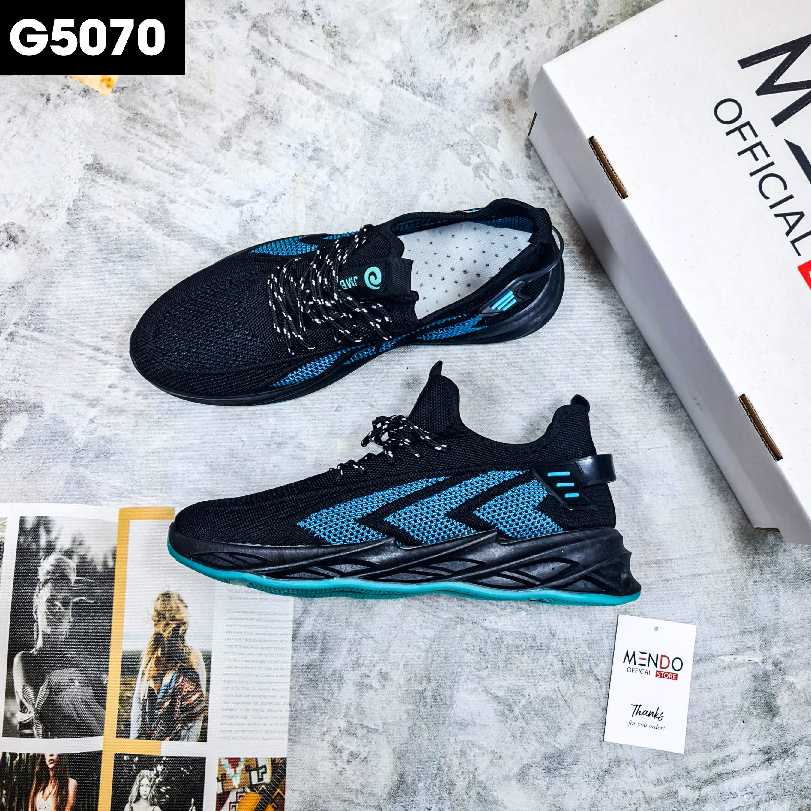 Giày Thể Thao Nam MENDO - Giày Sneaker Màu Xanh Đen - Đen - Xám, Giày Thể Thao Đế Độn Tăng Chiều Cao - G5070