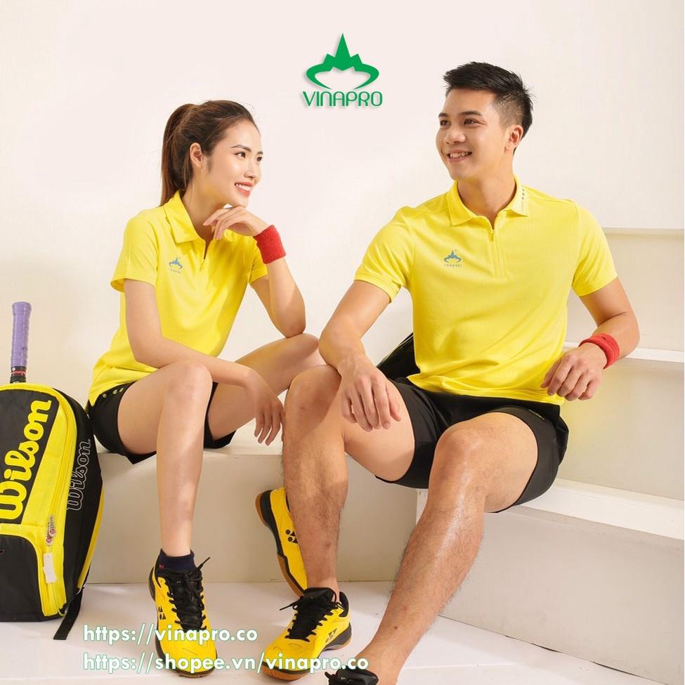 Áo cầu lông nữ đẹp áo tennis bóng bàn Polo cổ đức nữ Vinapro A42 chất liệu thun sọc cao cấp