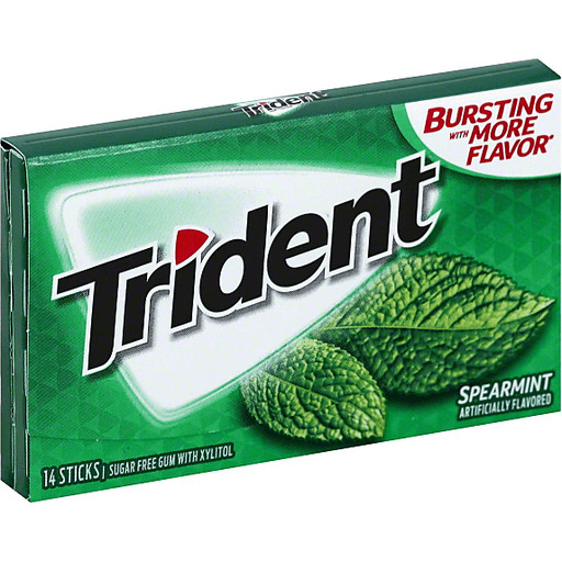 Lốc 12 thanh Kẹo gum Trident Spearmint vị Bạc hà (14 viên - Sugarfree)