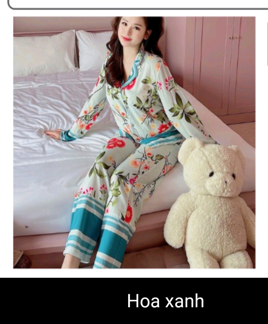 Bộ đồ bộ Pijama màu XANH tay dài quần dài siêu lụa - Thoải Mái Nhẹ Nhàng