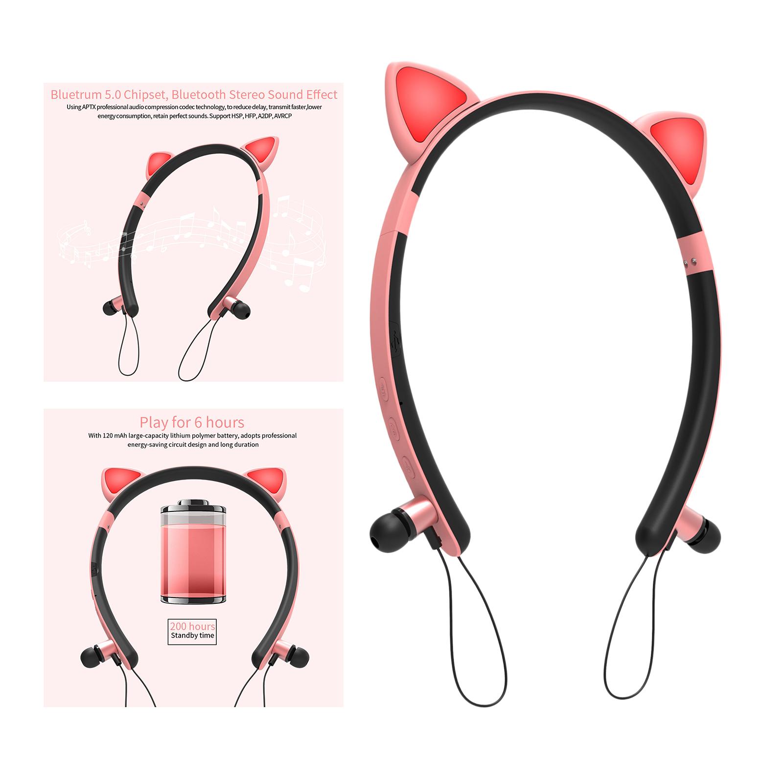 Cat Ear Bluetooth Headphones Wireless in Ear Headsets with Microphone LED Light for Girls Boys