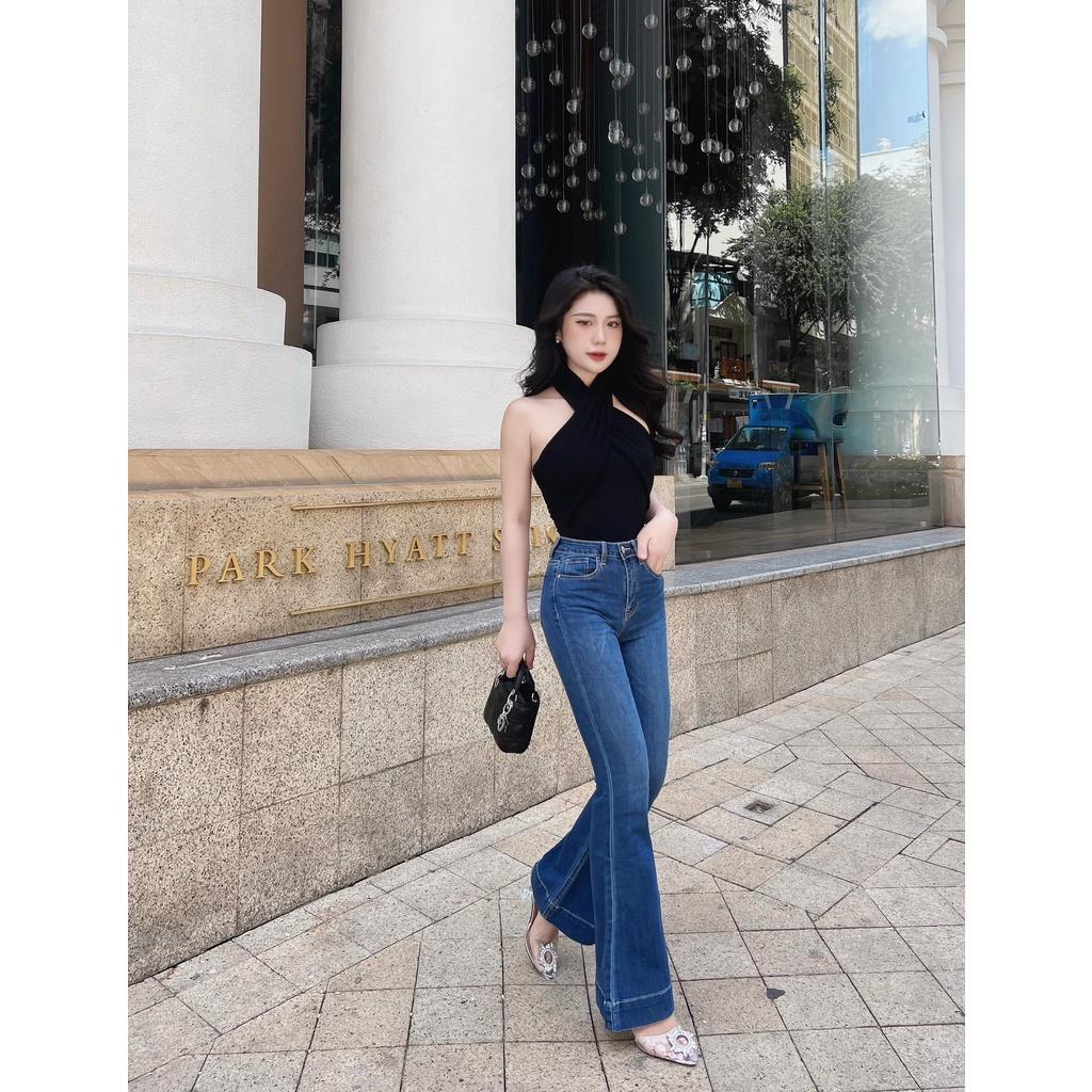 Quần jean nữ ống loe bản gấu to xuất Dư chất đẹp co giãn