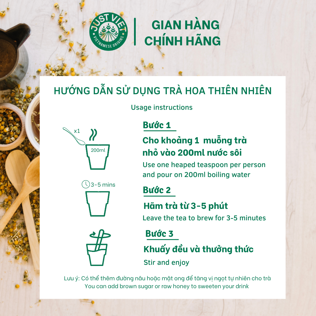 Trà Hoa Thiên Nhiên Detox Just Viet - Hoa Cúc & Kỷ Tử - Thanh Lọc, Tốt Cho Sức Khỏe - Túi 20g