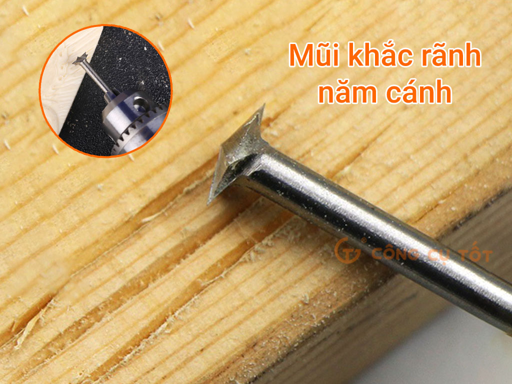 Bộ 5 đầu điêu khắc gỗ trục 3mm cỡ 8mm bằng thép 45