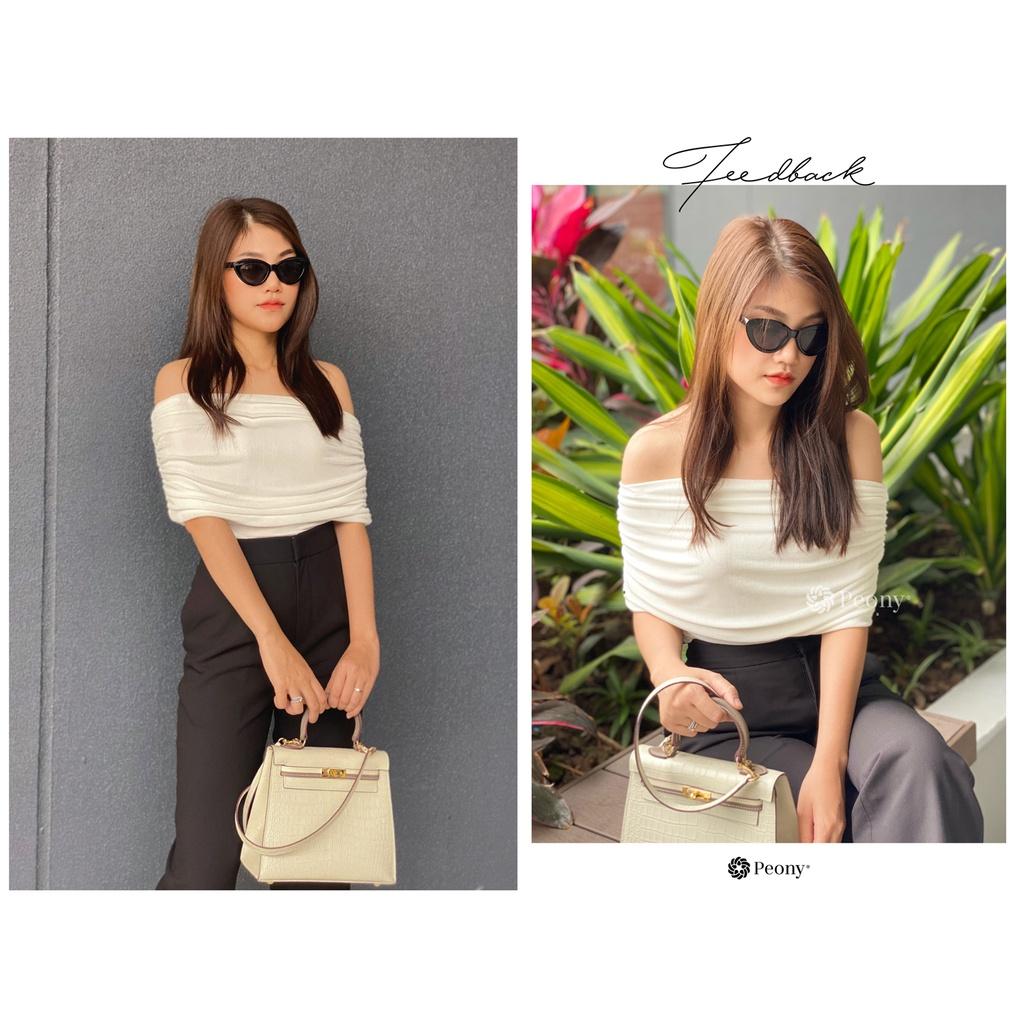 Áo trễ vai ngang bản to dúm sành điệu, 3 màu, hot trend, co giãn tốt Peony - LUAH TOP