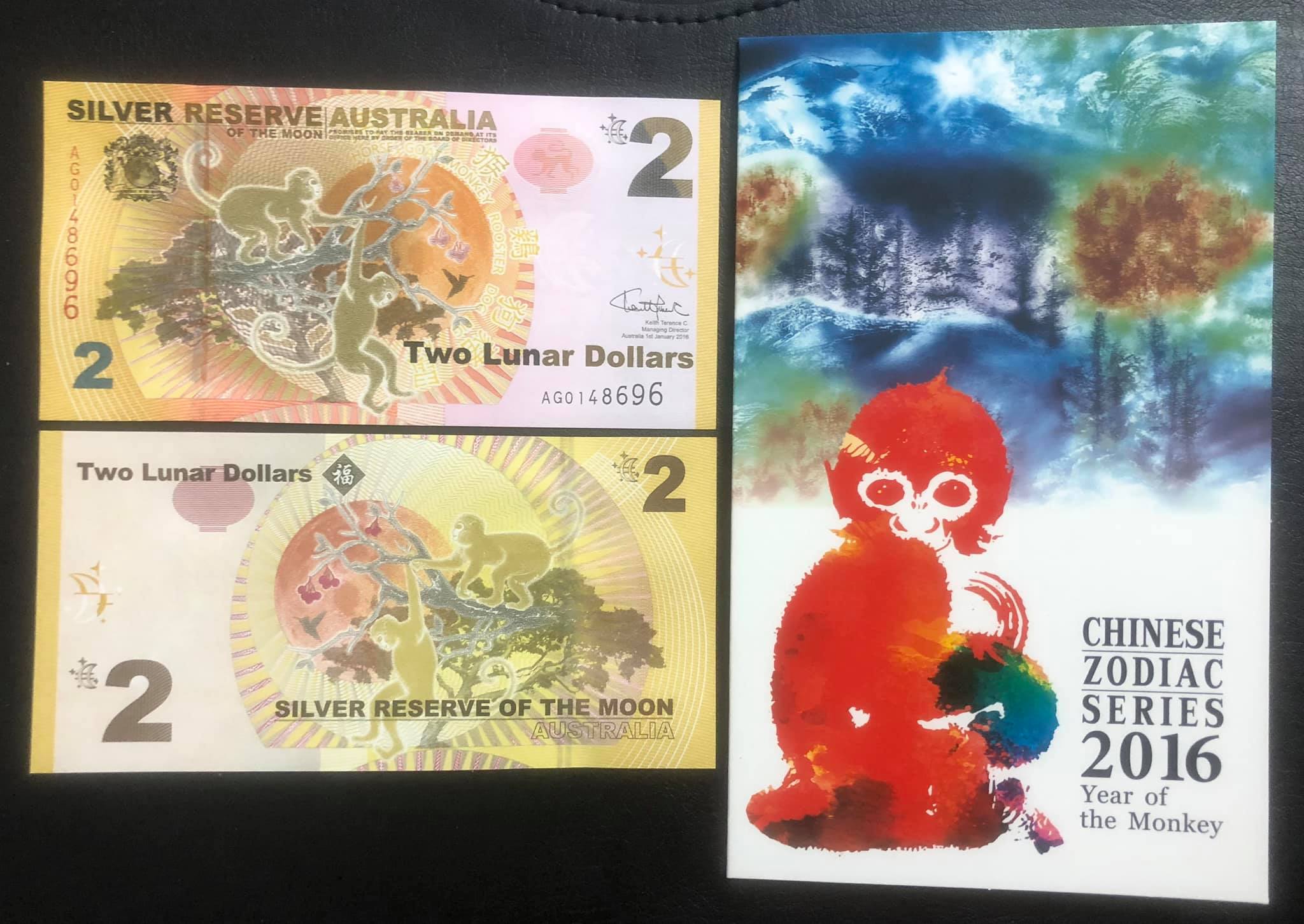 Tiền con Khỉ của Úc kỷ niệm năm Thân, kèm bìa bảo quản