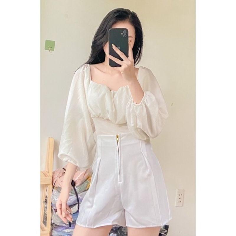 Áo tay phồng tiểu thư cột nơ sau lưng có mút ngực
