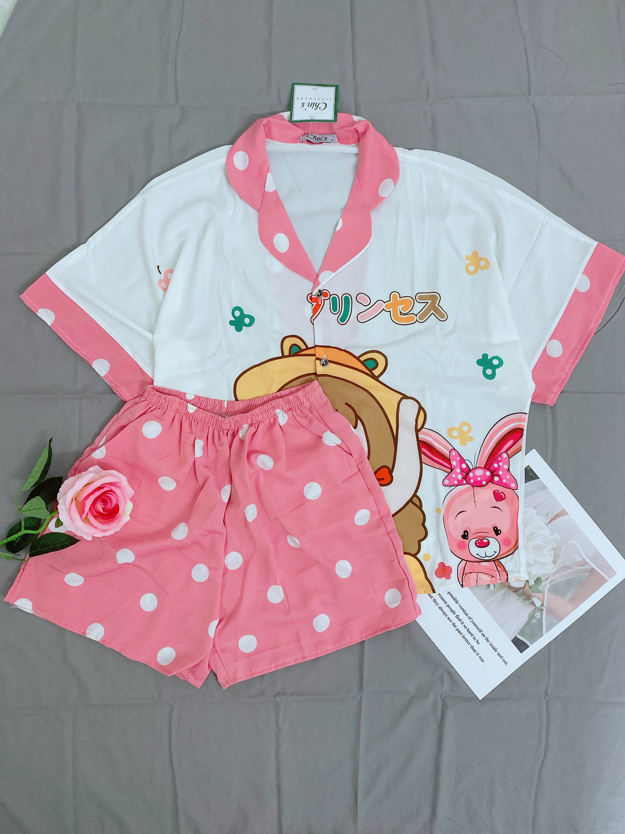 Bộ đùi Pijama  lụa hoạt hình dễ thương FreeSize- A003