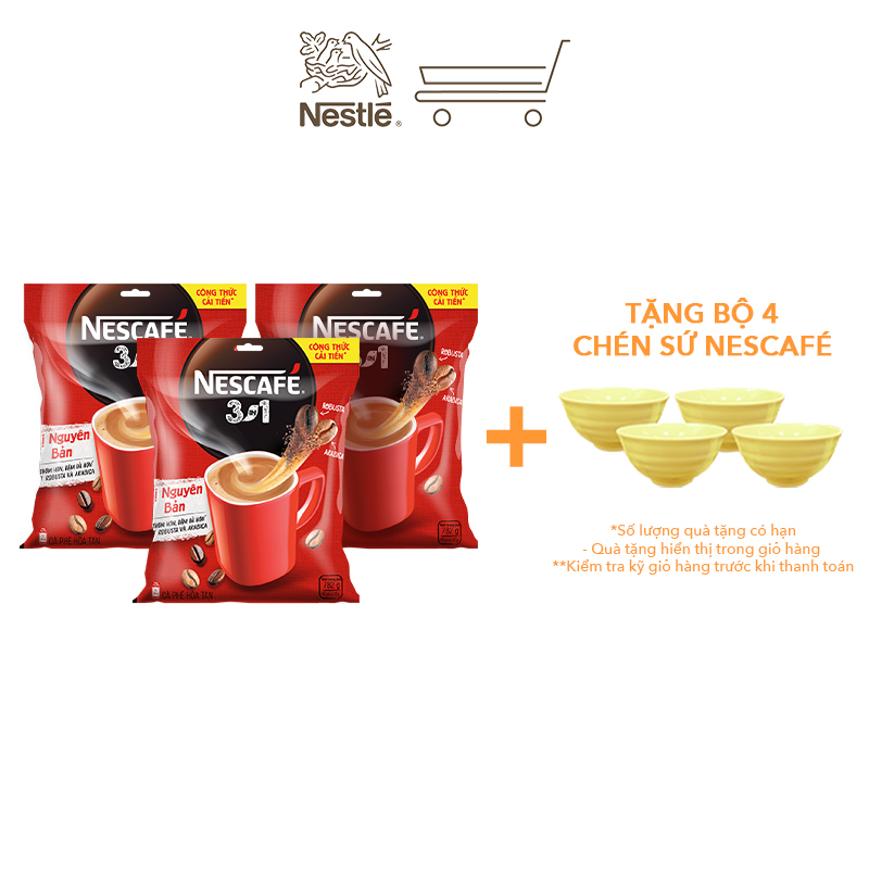 Combo 3 bịch cà phê NESCAFÉ 3IN1 VỊ NGUYÊN BẢN - công thức cải tiến (Bịch 46 gói x 16g)