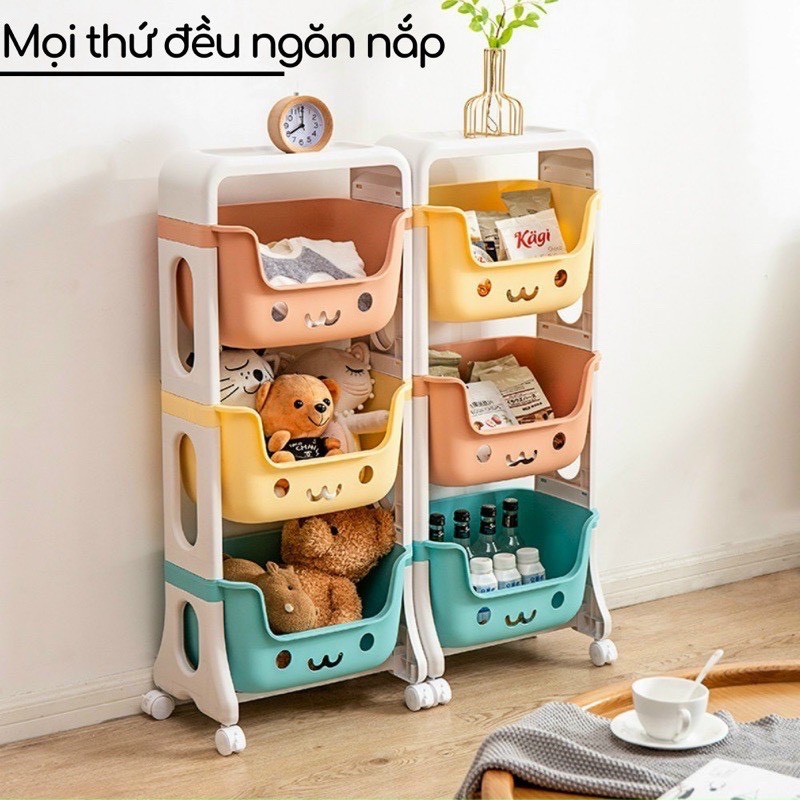 Kệ 3 tầng có bánh xe đựng đồ chơi cho bé