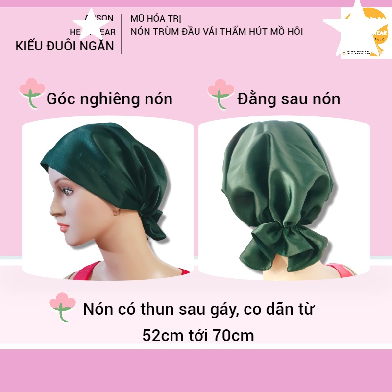 Nón hóa trị vải mềm mát, hút mồ hôi, bệnh nhân ung thư, chemo hat, nón trùm đầu [KIỂU ĐUÔI NGẮN-ĐEN XANH]