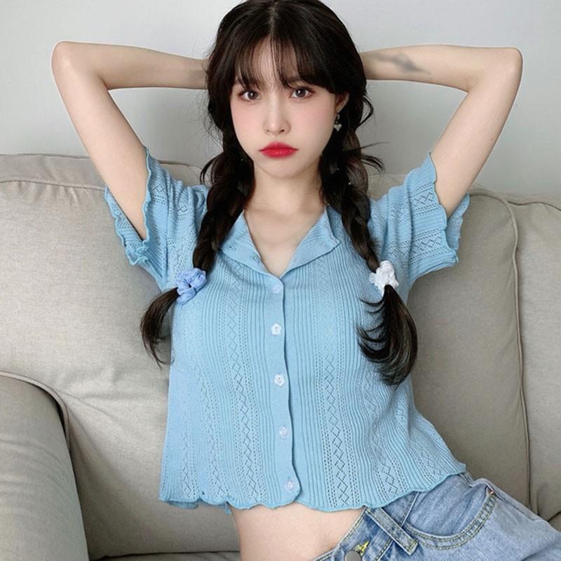 Áo Cardigan Dệt Kim Tay Ngắn Thời Trang Mùa Hè Cho Nữ