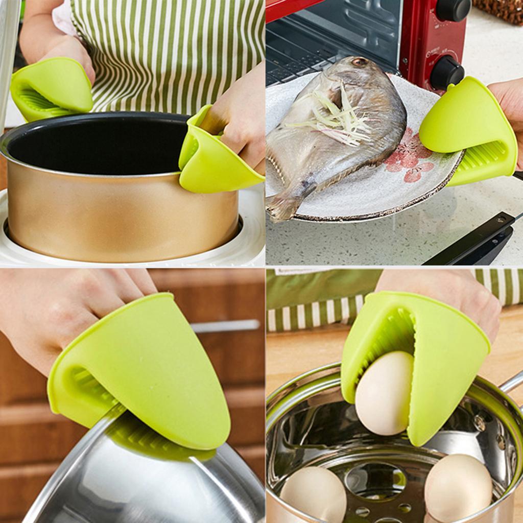 Kitchen Silicone Gloves Heat Resistant Potholders Oven BBQ Baking Hand Clips