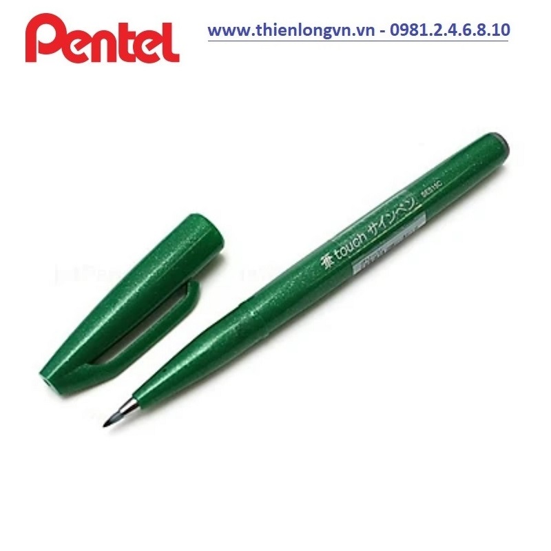 Bút lông viết thư pháp hiện đại Pentel SES15C-D màu xanh lá; Calligraphy Fude Touch Sign - Green