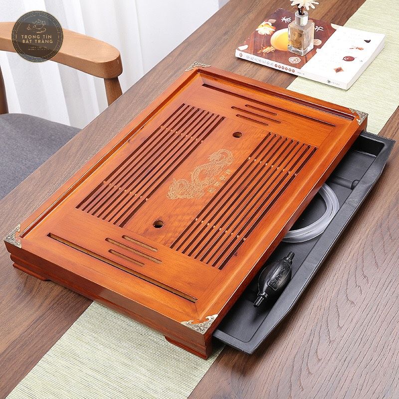 Khay Trà Tre Cao Cấp Bọc Đồng 4 Góc Kích Thước 51*33*5 KT 48
