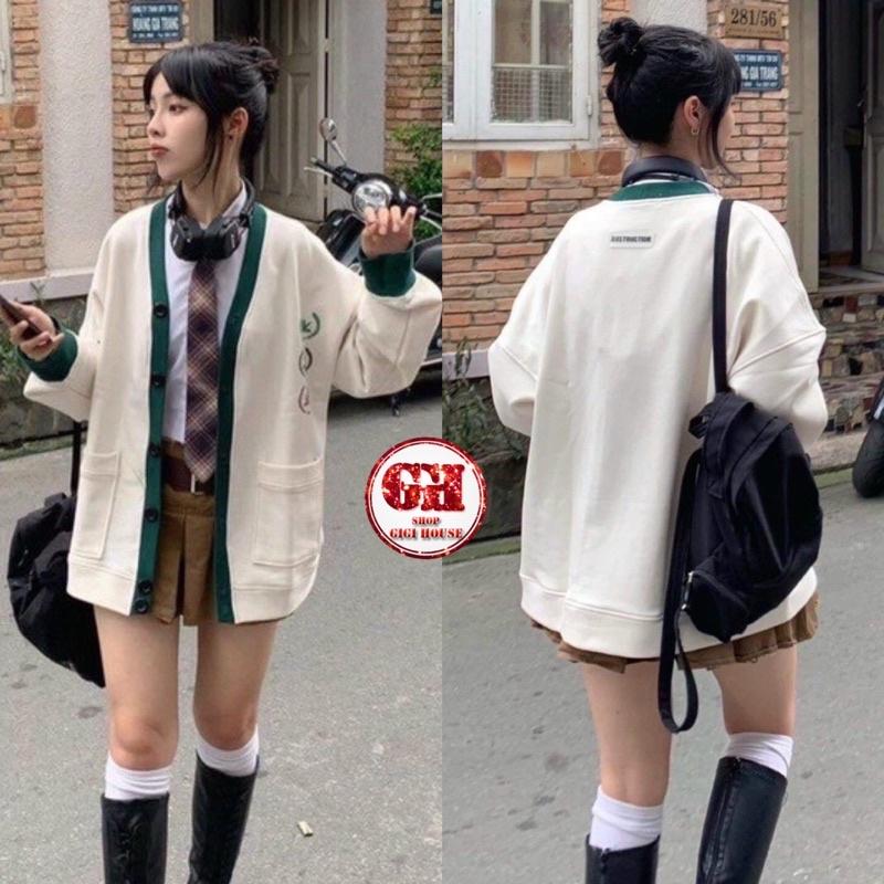 Áo Khoác Cardigan nữ Sọc Viền Xanh Mặt In Hình phong cách thời trang mới KTP32