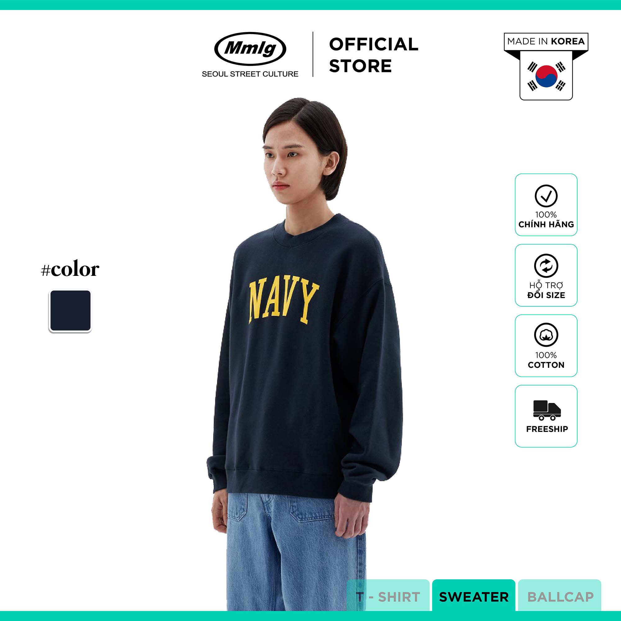 Áo tay dài Mmlg Navy Sweat (Authentic Navy) - Áo Hoodie Sweater cho nam, nữ, unisex - MMLGS013