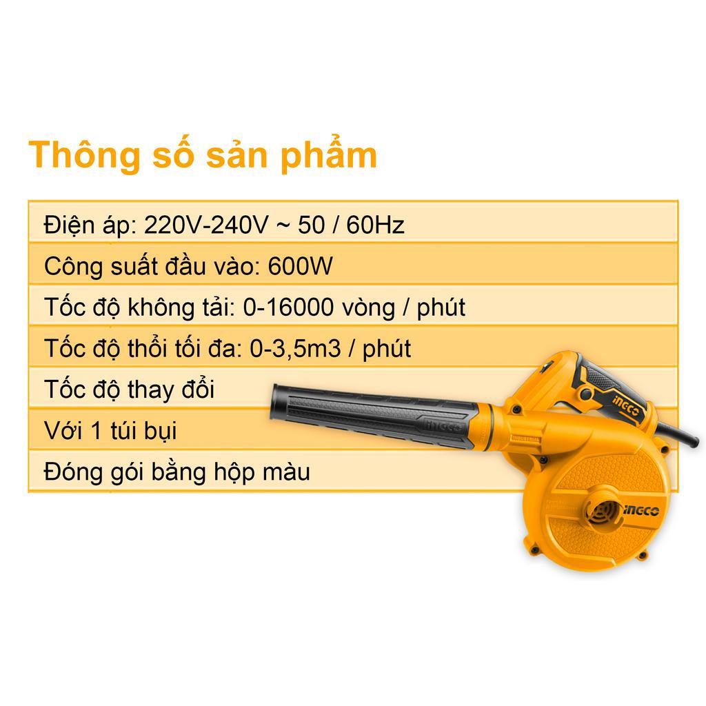 Máy thổi bụi hút bụi INGCO AB6008 600w dùng điện 220V