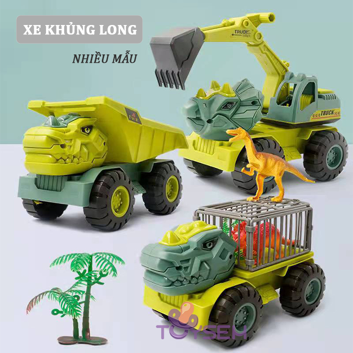 Xe đồ chơi mô hình khủng long - xe cẩu đất đồ chơi cho bé - Xe chở thú bằng nhựa - Quà tặng sinh nhật cho bé