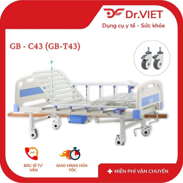 Giường bệnh nhân 3 tay quay Lucass GB-C43 (GB-T43) chính hãng và bền bỉ phù hợp cho bệnh nhân, người già, người bị liệt