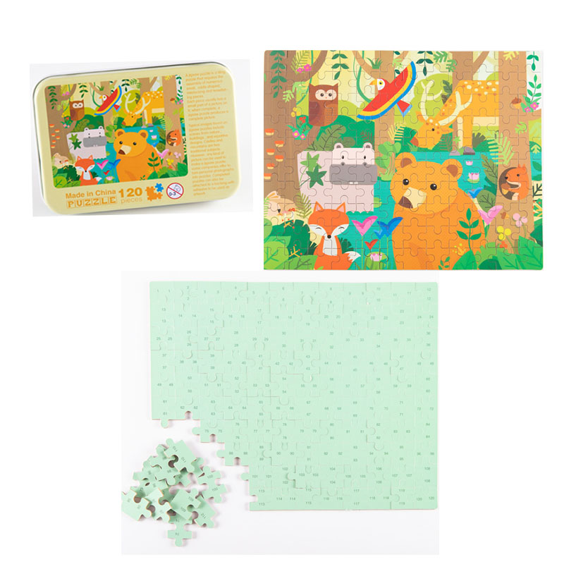 Tranh ghép gỗ 120 mảnh/miếng hộp sắt, gỗ puzzle dành cho bé từ 4-8 tuổi