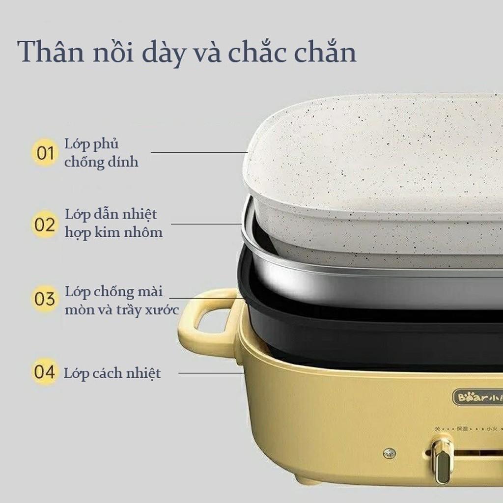 Nồi Lẩu Nướng Điện Đa Năng BEAR DHG-C50T1, Tráng men chống dính dung tích 5L , màu vàng. Sản Phẩm HOT. HÀNG CHÍNH HÃNG