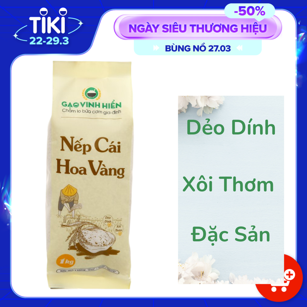 Nếp Cái Hoa Vàng Vinh Hiển Túi 1KG - Dẻo nhiều, thơm ngon