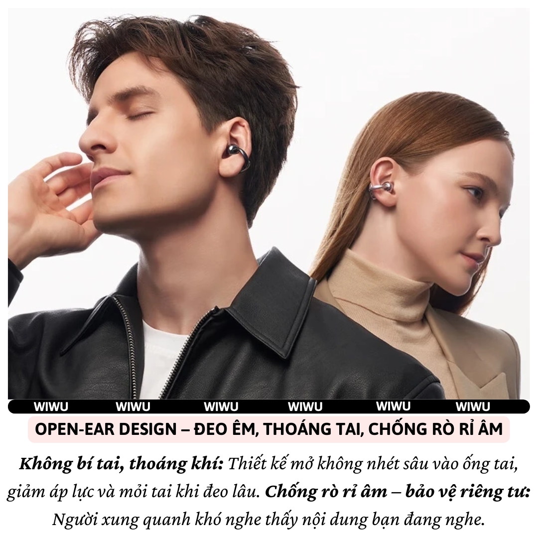 Tai nghe ENC phiên dịch Open-Ear AI RealTalk Translation bluetooth 6.0 không dây WIWU OWS Ai305 - Bluetooth 6.0, dịch thời gian thực, Âm Thanh 360°, Directional Sound Transmission, Dynamic Bass 9 &amp; Surround Sound 9 - Hàng nhập khẩu