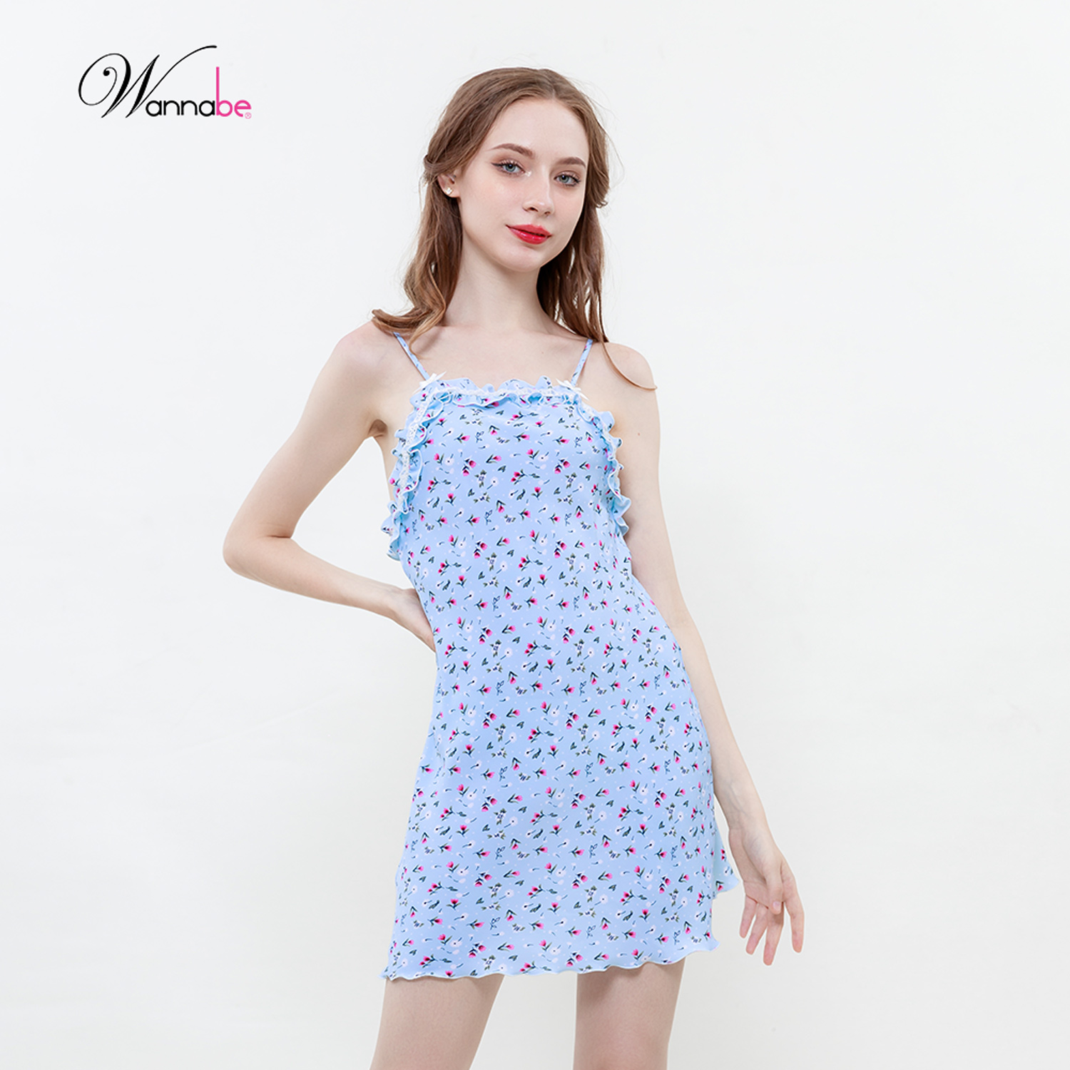 Đầm ngủ WANNABE váy ngủ DNS94 áo ngủ 2 dây lụa mango mềm mịn in hoa nhỏ dễ cưng tôn lên vẻ trẻ trung xinh xắn đẹp gái