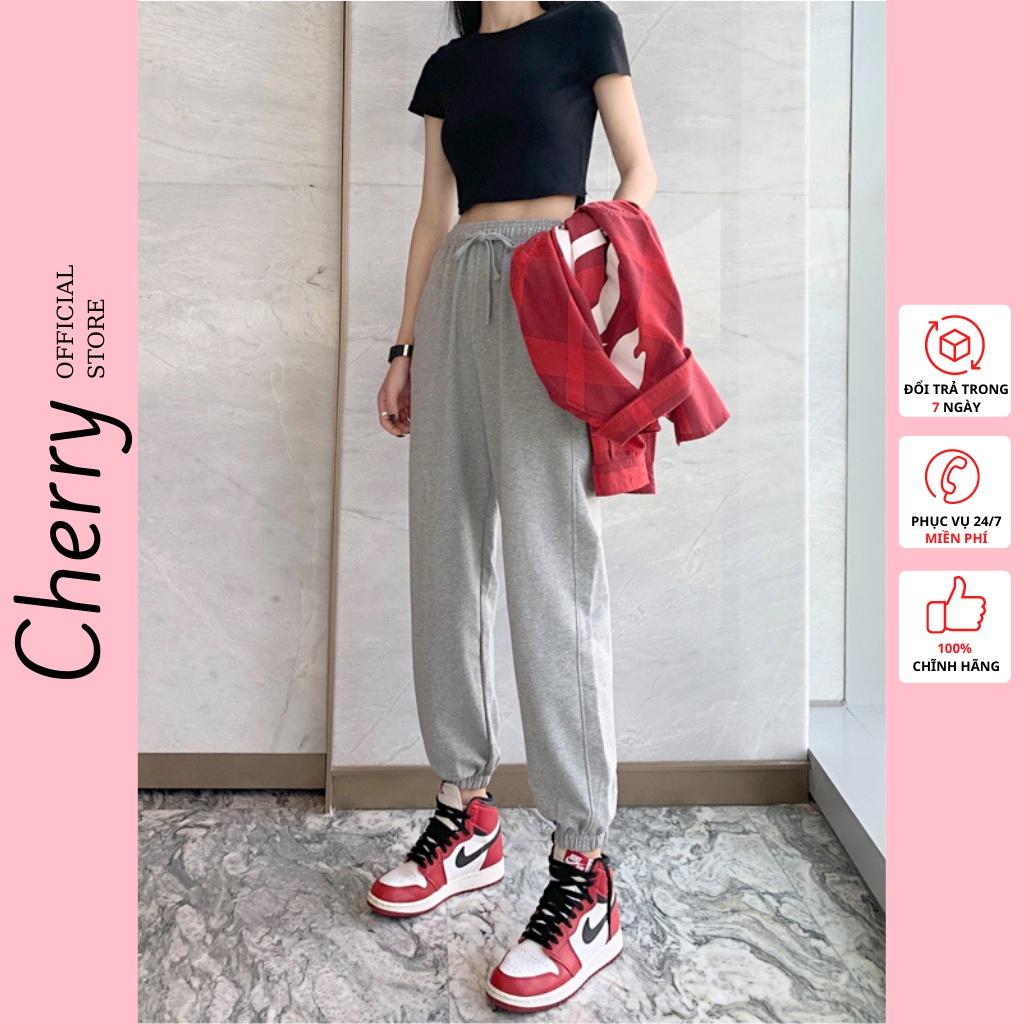 Quần jogger nữ tập yoga gym bigsize ống rộng cạp cao thể thao unisex vải da cá dày dặn có bo phong cách CHERRY T009