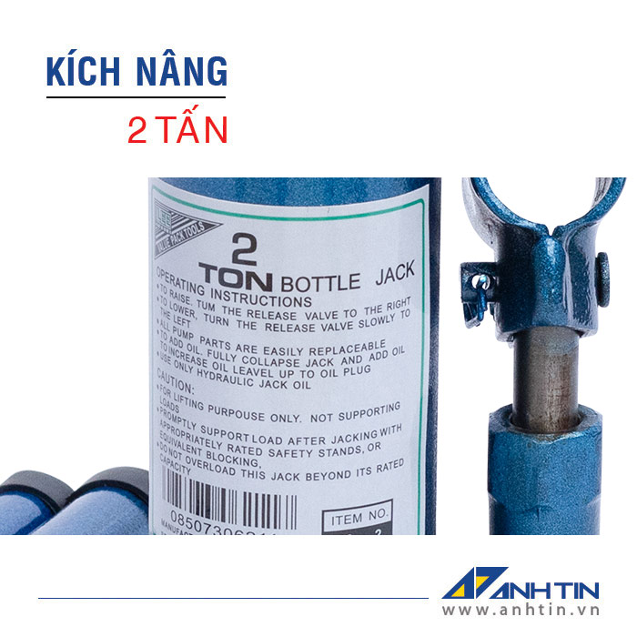 Con đội 2 tấn | Kích nâng xe ô tô xe tải | Kích thủy lực 2 tấn | Chiều cao nâng 80mm | Chiều cao ren 55mm