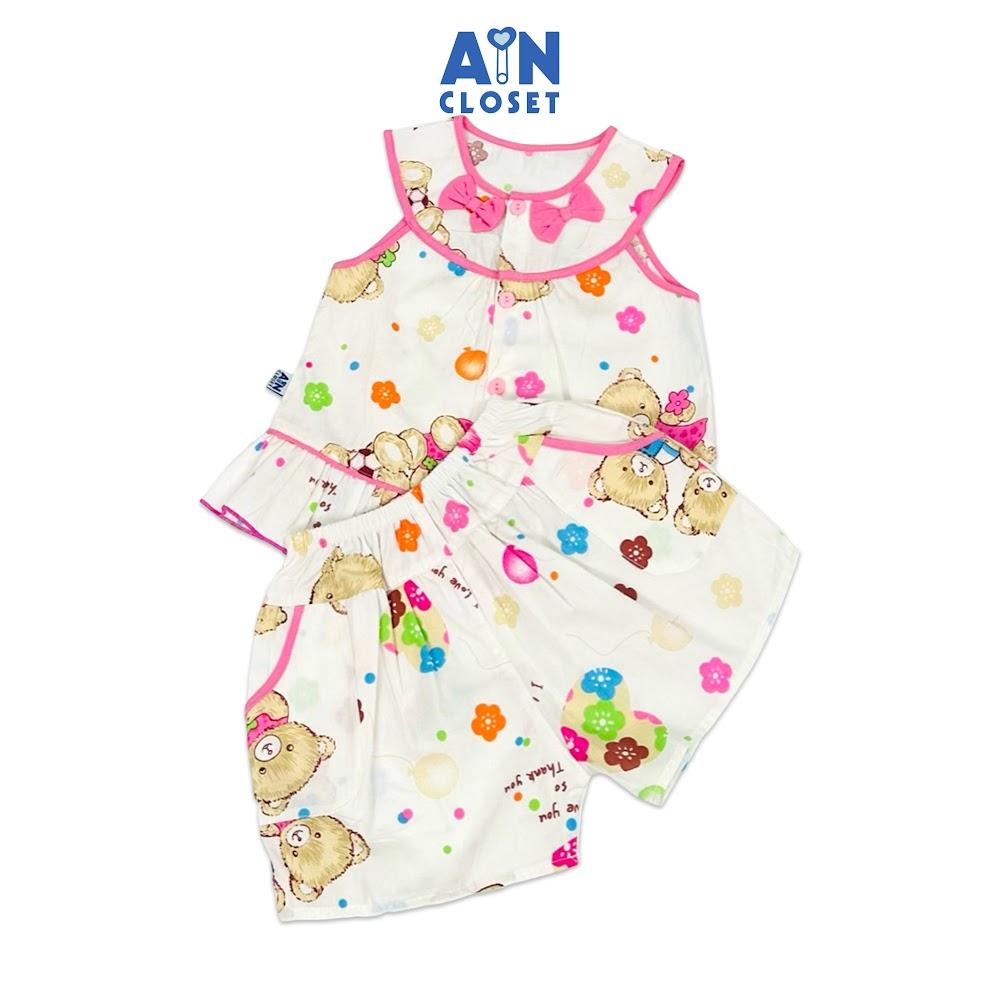 Bộ quần áo Ngắn bé gái họa tiết Gấu Nơ Hồng cotton - AICDBG7T5ZAL - AIN Closet