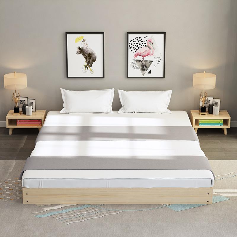 Phong cách mới nhất giường tatami gỗ đặc đơn giản Giường thấp 1,8m Giường phòng cho thuê 1,5m Giường gỗ đặc kinh tế Giường đơn 1,2m