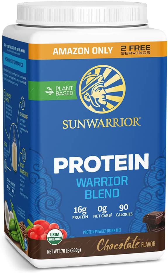 BỘT ĐẠM HỮU CƠ - VỊ SOCOLA - KHÔNG ĐƯỜNG Warrior Blend by Sunwarrior Raw Protein Powder, USDA Organic, 800g (1.76 lb)