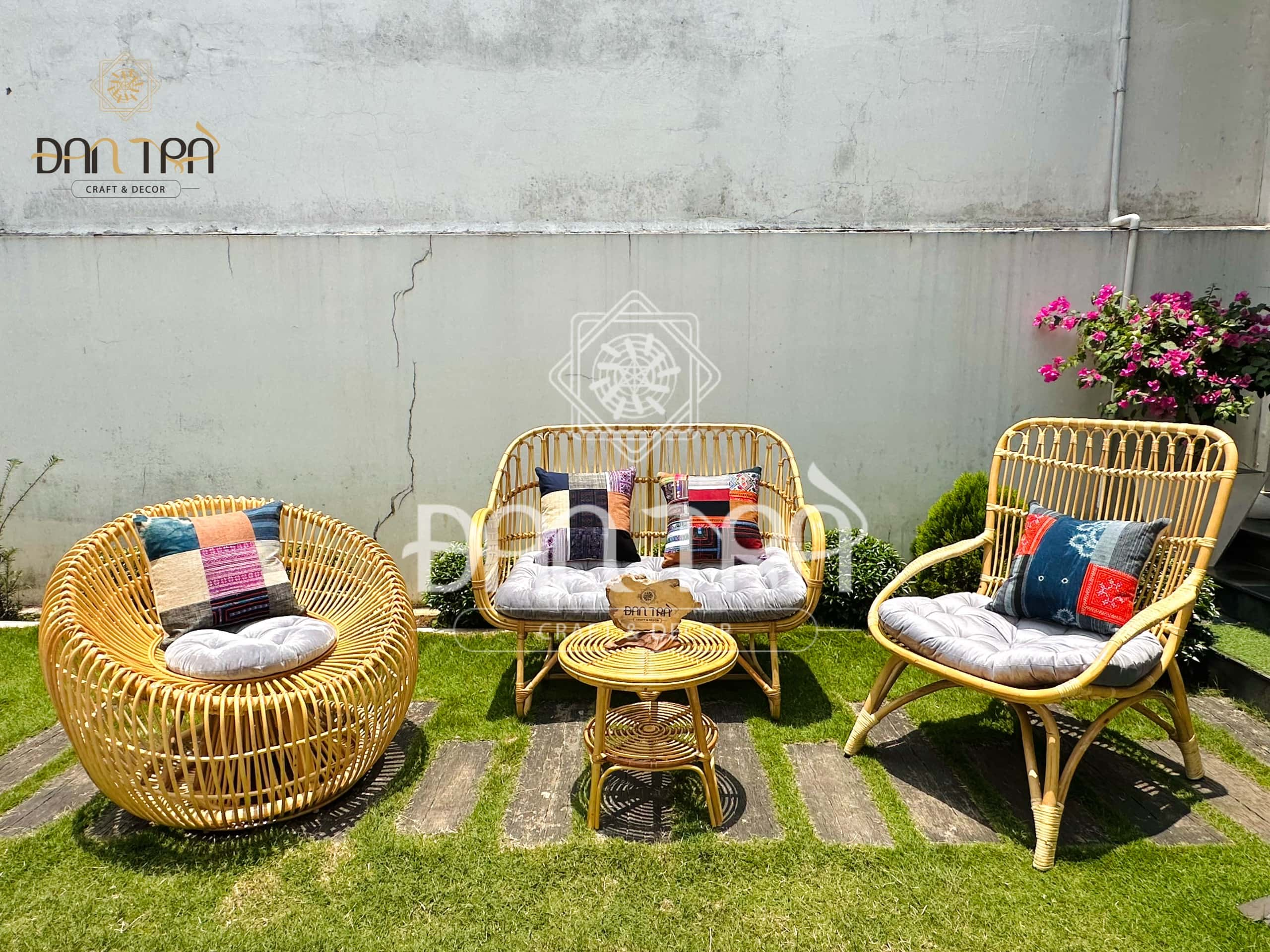 Bộ Bàn Ghế Mây Tự Mix Tại  Đan Trà- Bộ Sofa Mây Tre Vintage- Bộ Bàn Ghế Mây Nhỏ Gọn Uống Trà- Nội Thất Mây Tre Đan Trà