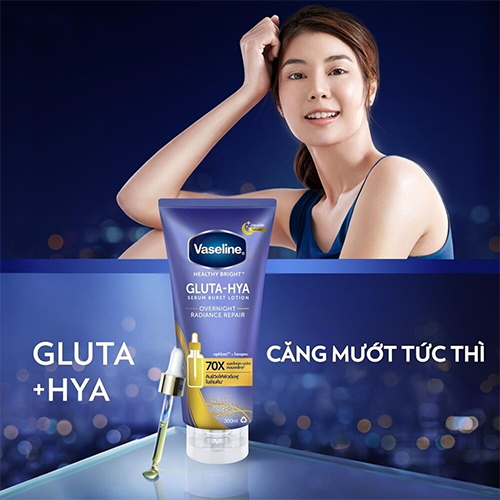 Sữa dưỡng thể Vaseline Gluta-Hya 70X Serum Burst Lotion OverNight Radiance Repair (300ml) - Hàng chính hãng