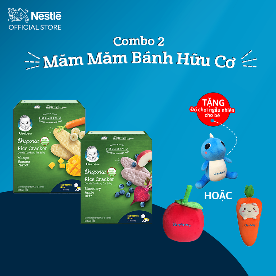 COMBO 2 BÁNH GẠO ĂN DẶM NESTLÉ GERBER CHÍNH HÃNG - COMBO 2 MĂM MĂM BÁNH HỮU CƠ - [TẶNG ĐỒ CHƠI CHO BÉ NGẪU NHIÊN]