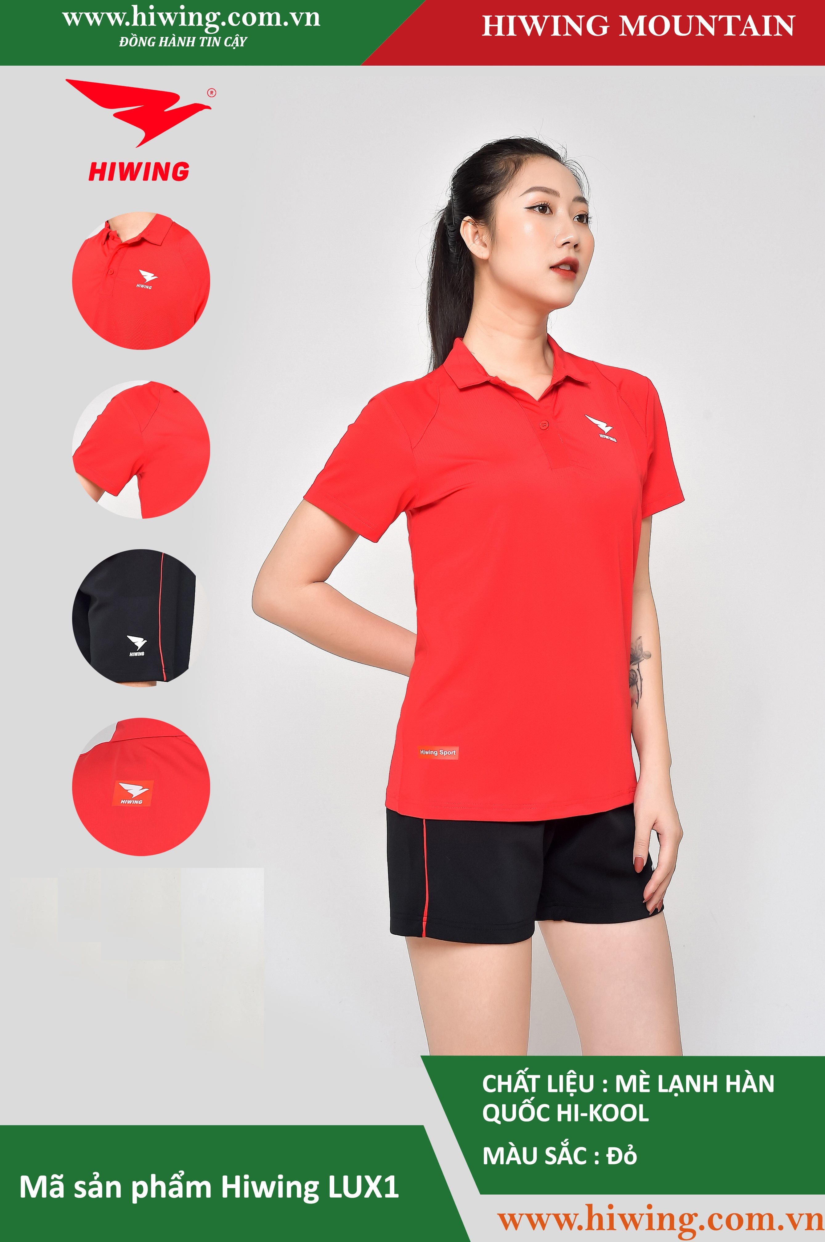 Áo tennis, áo cầu lông Hiwing Mountain Lux 1 màu đỏ