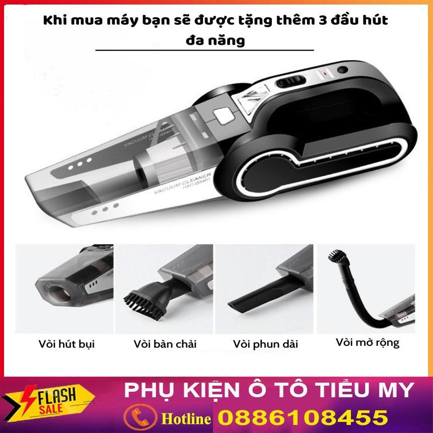 Máy Hút Bụi Ô Tô Đa Năng 4 Trong 1 - Hút Bụi, Bơm Lốp, Đo Áp Suất Lốp, Đèn Pin Chiếu Sáng, Bơm Khoẻ