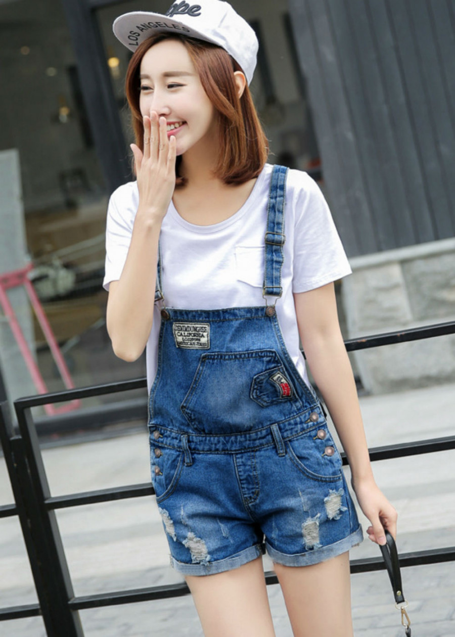 Quần Yếm Jean Nữ Logo Chữ Army Y514 - Xanh