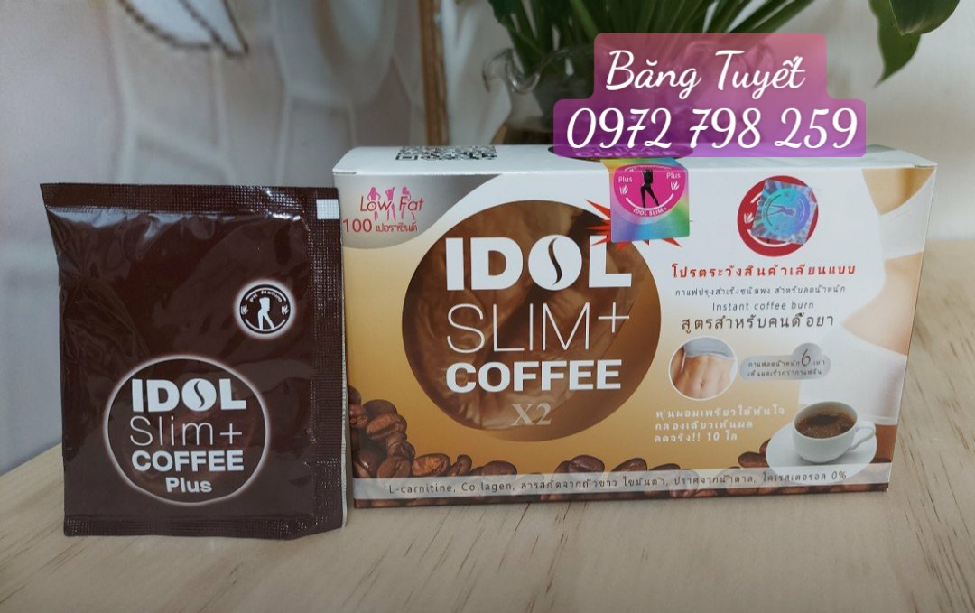 Cafe giam can IDOL SLIM + X2 mẫu mới chuẩn hàng thái hộp 10 gói giảm 3-6kg