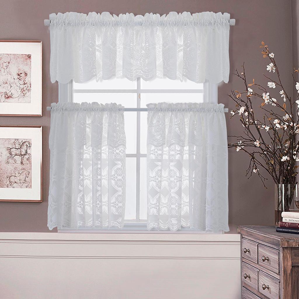 Home Decor Embroidered Lace Curtains for Bedroom Living Room  White