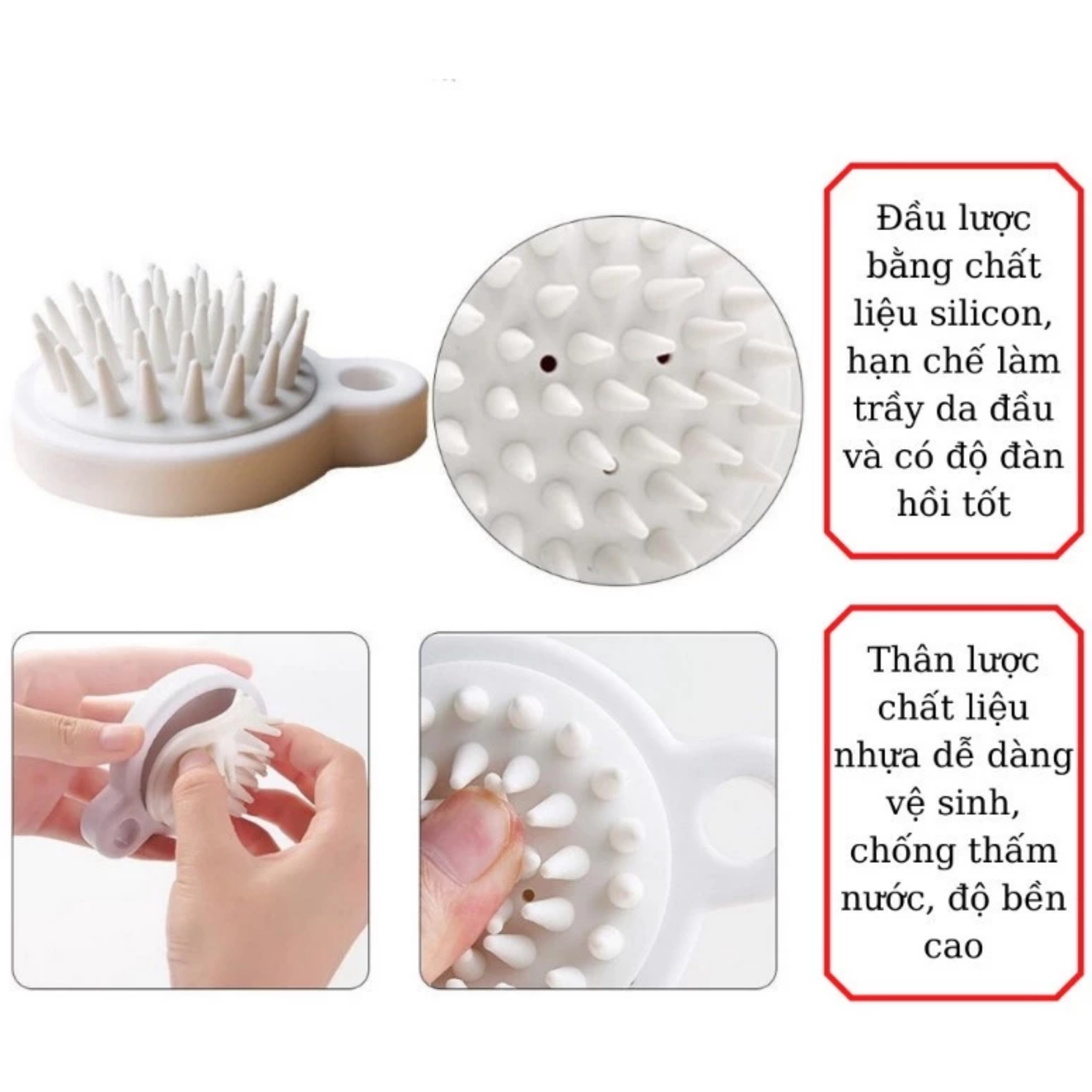 Bàn Chải Silicone, Lược Trắng Mềm Giúp Gội Đầu Thư Giãn Da Dầu Trong Lúc Gội, Kích Thích, Mát Xa Da Đầu, TakyHome 7022