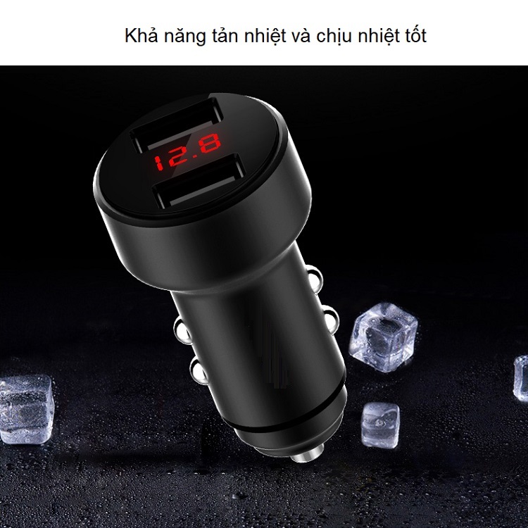 Phụ kiện chia tẩu cắm sạc trên ô tô tích hợp 2 cổng USB sạc nhanh cao cấp