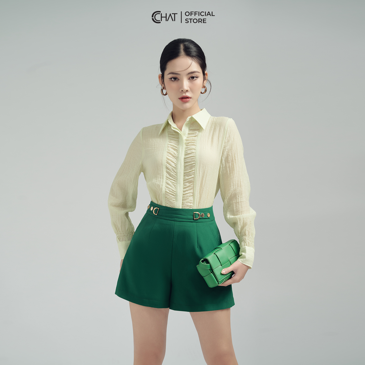 Quần Đùi Nữ  Kiểu Cạp 4 Khuy Dập Dáng A Chất Tuytsi Mềm Mịn 13ONS2014AT