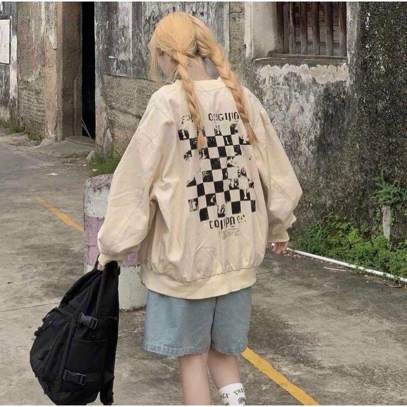 (Ảnh thật) Áo khoác da lộn 2 lớp FM carô form rộng kiểu bomber bóng chày unisex nam nữ che nắng mưa phong cách hàn