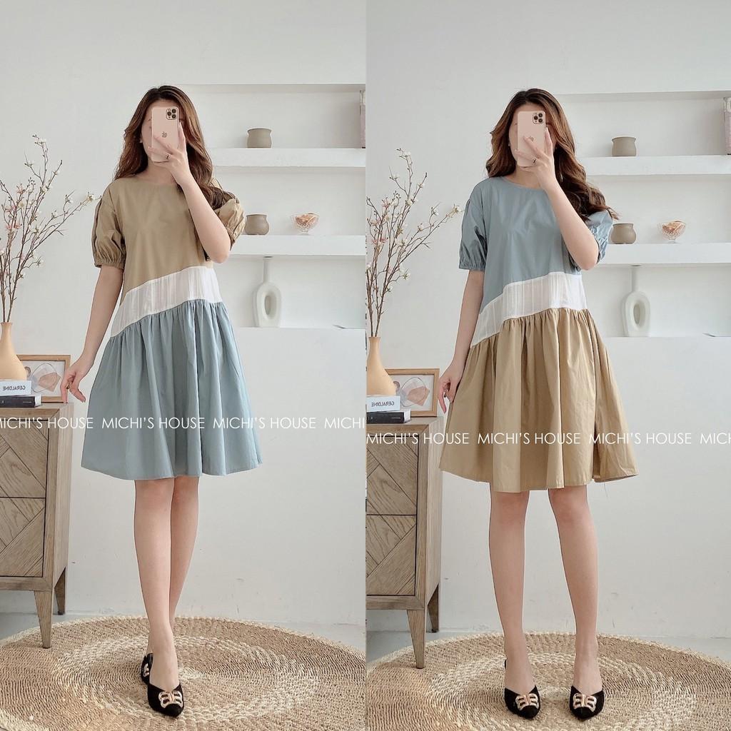 Váy suông phối màu, chất thô mềm, đầm xuông rộng freesize, mã V156 - Michi's House