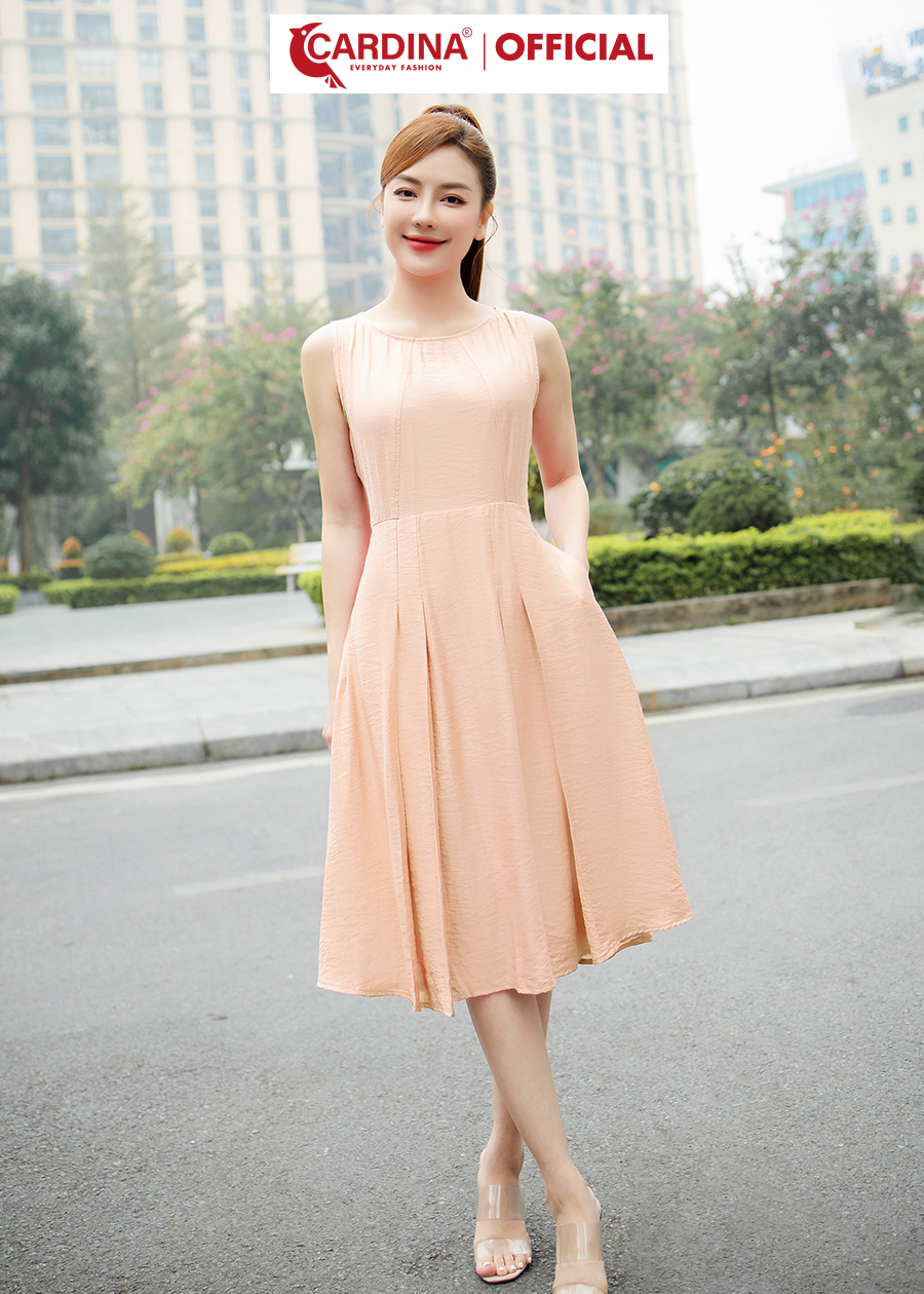 Đầm Nữ CARDINA Chất Đũi Bambo Cao Cấp Sát Nách Cổ Thuyền Trẻ Trung Tôn Dáng 3VD04