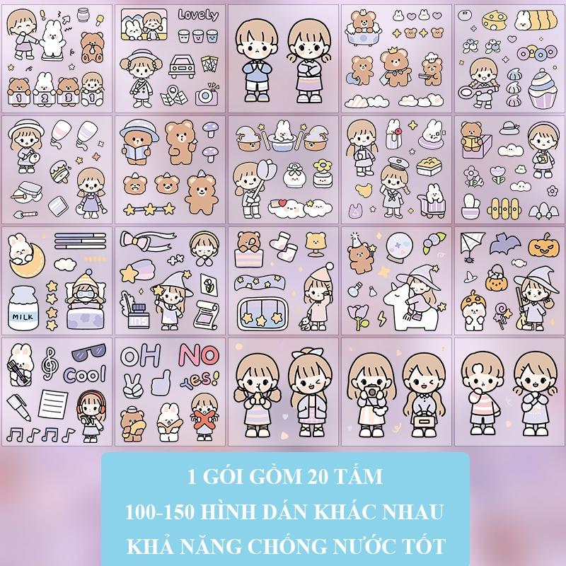 100-150 Sticker cute trang trí sổ tay mohamm điện thoại cô gái dễ thương