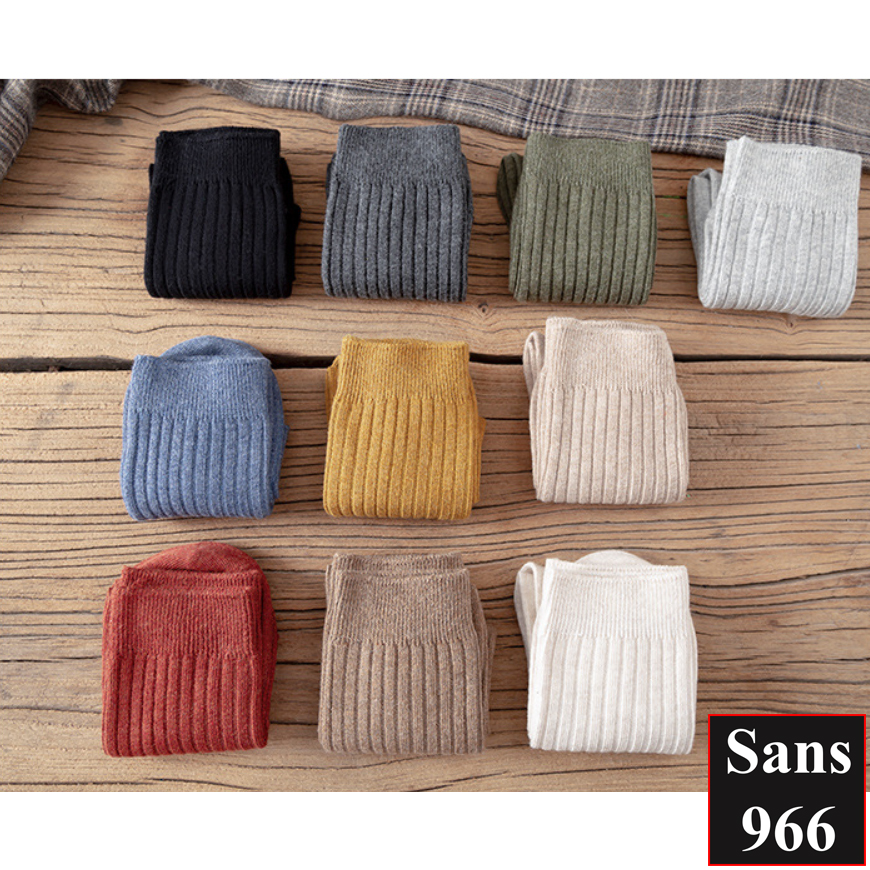 Tất cao cổ nữ vintage hàn quốc Sans966 vớ len gân trơn basic cotton dày dặn đẹp nhiều màu nâu trắng đen nâu xanh đỏ